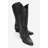 LuviShoes MATIAS Siyah Cilt Hakiki Deri Kadın Nakışlı Western Çizme