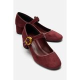 LuviShoes MEREL Bordo Süet Kadın Kalın Topuklu Ayakkabı