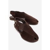 LuviShoes MONARO Kahverengi Süet Hakiki Deri Kadın Sandalet