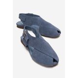 LuviShoes MONARO Kot Mavi Süet Hakiki Deri Kadın Sandalet