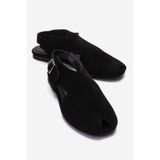 LuviShoes MONARO Siyah Süet Hakiki Deri Kadın Sandalet