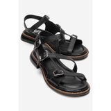 LuviShoes MOREZ Siyah Cilt Hakiki Deri Kadın Sandalet