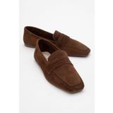 LuviShoes MORNE Kahverengi Süet Hakiki Deri Kadın Loafer Ayakkabı
