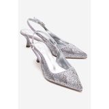 LuviShoes NELLA Gümüş Taşlı Kadın Topuklu Ayakkabı
