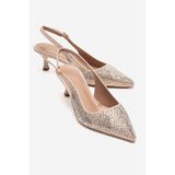 LuviShoes NELLA Ten Altın Taşlı Kadın Topuklu Ayakkabı