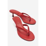 LuviShoes NORELL Kırmızı Cilt Parmak Arası Kadın Topuklu Terlik