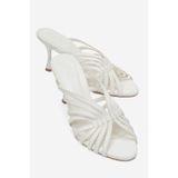 LuviShoes OLIVERA Beyaz Cilt Kadın İnce Topuklu Terlik