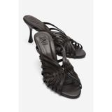 LuviShoes OLIVERA Kahverengi Cilt Kadın İnce Topuklu Terlik