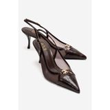 LuviShoes ORELLA Kahverengi Baskı Tokalı Fileli Kadın Topuklu Ayakkabı