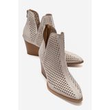 LuviShoes ORVIA Buz Süet Kalın Topuklu Kadın Yazlık Bot