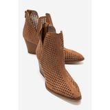 LuviShoes ORVIA Taba Süet Kalın Topuklu Kadın Yazlık Bot