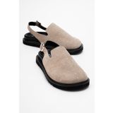 LuviShoes OUR Bej Hakiki Deri Süet Zımbalı Burnu Kapalı Kadın Sandalet