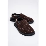 LuviShoes OUR Kahverengi Hakiki Deri Süet Zımbalı Burnu Kapalı Kadın Sandalet