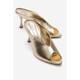 LuviShoes PELINA Altın Cilt Kadın İnce Topuklu Terlik