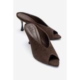 LuviShoes PELINA Kahverengi Süet Kadın İnce Topuklu Terlik