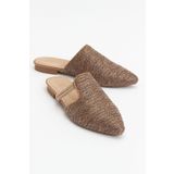 LuviShoes PESA Kahve Hasır Taşlı Kadın Terlik