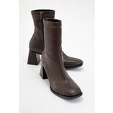 LuviShoes PLESA Koyu Kahverengi Kadın Kalın Topuklu Bot