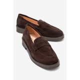 LuviShoes PLİNE Kahverengi Süet Hakiki Deri Kadın Loafer Ayakkabı