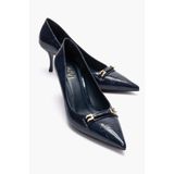LuviShoes POESY Lacivert Baskı Tokalı Kadın Topuklu Ayakkabı