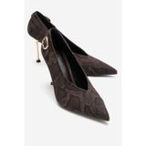 LuviShoes POLLY Kahverengi Desenli Tokalı Kadın Topuklu Ayakkabı