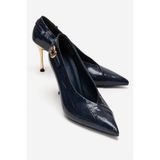 LuviShoes POLLY Lacivert Rugan Baskılı Kadın Topuklu Ayakkabı