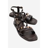 LuviShoes POOLE Kahverengi Hakiki Deri Çok Bantlı Kadın Sandalet