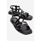 LuviShoes POOLE Siyah Hakiki Deri Çok Bantlı Kadın Sandalet
