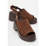 LuviShoes POWER Kahverengi Süet Hakiki Deri Kadın Dolgu Topuklu Sandalet