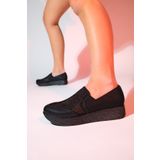 LuviShoes PURCAN Siyah Simli Fileli Kalın Tabanlı Kadın Günlük Ayakkabı