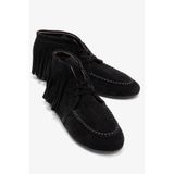 LuviShoes RAUX Siyah Süet Hakiki Deri Saçaklı Kadın Bilekte Bot