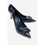 LuviShoes REBEL Lacivert Baskılı Tokalı Kadın Topuklu Ayakkabı