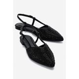 LuviShoes REXTON Siyah Taşlı Kadın Sandalet