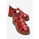 LuviShoes RIELA Kırmızı Hakiki Deri Tokalı Kadın Sandalet