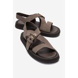 LuviShoes RIVEN Vizon Süet Hakiki Deri Tokalı Kadın Sandalet
