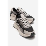 LuviShoes ROCCA Buz Siyah Fermuar Detaylı Kadın Sneaker