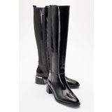 LuviShoes ROCHOS Siyah Rugan Streç Detaylı Hakiki Deri Kadın Çizme