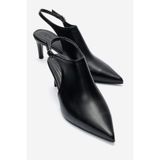 LuviShoes ROSALIE Siyah Cilt Sivri Burunlu Kadın Topuklu Ayakkabı