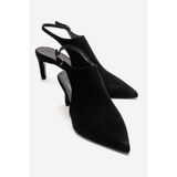 LuviShoes ROSALIE Siyah Süet Sivri Burunlu Kadın Topuklu Ayakkabı