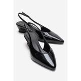 LuviShoes ROSELLA Siyah Rugan Mini Dolgu Kadın Topuklu Ayakkabı