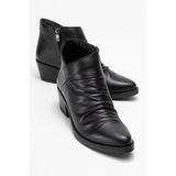 LuviShoes RULE Siyah Hakiki Deri Kadın Kalın Topuklu Bot