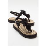 LuviShoes SANTRA Siyah Parmak Arası Kadın Sandalet