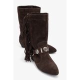 LuviShoes SELORA Kahverengi Süet Püsküllü Hakiki Deri Tokalı Kadın Western Bot