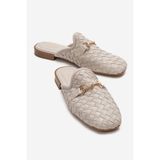 LuviShoes SENIA Krem Örgü Hakiki Deri Tokalı Önü Kapalı Kadın Terlik