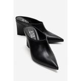 LuviShoes SENSO Siyah Cilt Sivri Burunlu Kadın Dolgu Topuklu Terlik