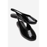 LuviShoes SERINA Siyah Kırışık Rugan Kadın Sandalet