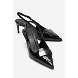 LuviShoes SOLLENNE Siyah Rugan Tokalı Kadın Topuklu Ayakkabı