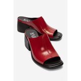 LuviShoes SOREX Kırmızı Rugan Hakiki Deri Kadın Kalın Topuklu Terlik