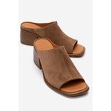 LuviShoes SOREX Taba Süet Hakiki Deri Kadın Kalın Topuklu Terlik