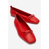 LuviShoes SOSA Kırmızı Cilt Hakiki Deri Küt Burunlu Fiyonklu Kadın Babet Ayakkabı