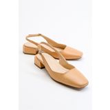 LuviShoes State Koyu Bej Cilt Kadın Topuklu Ayakkabı